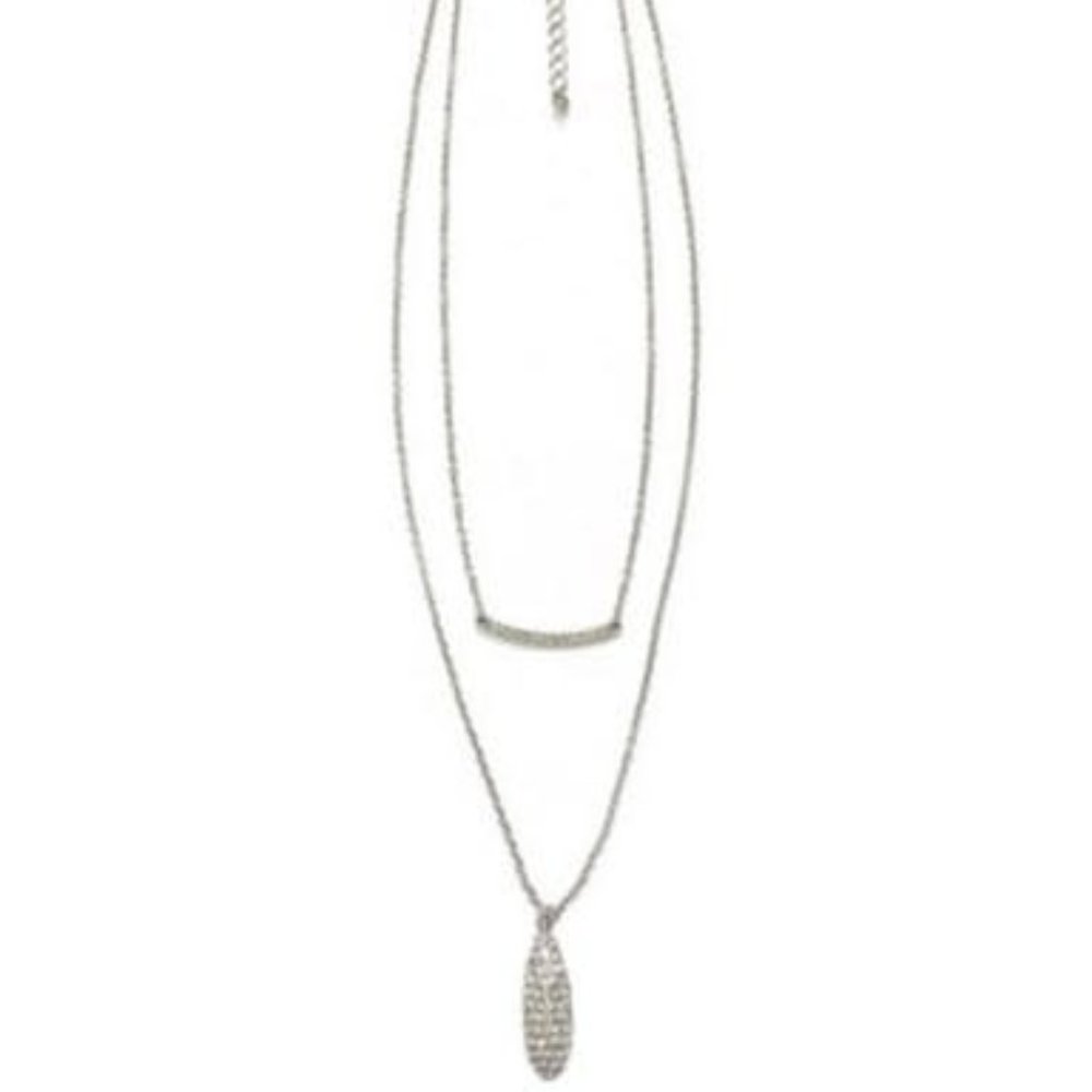 Inc Silver-Tone Crystal Bar And Drop Layered Pendant Necklace, 17 + 3 Extender